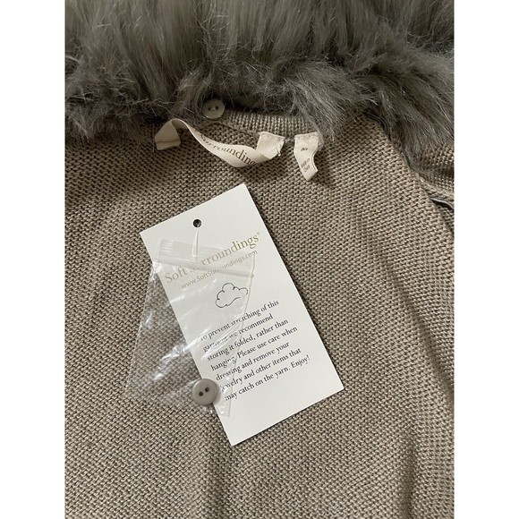 Soft Surroundings Beige‎ Faux Fur Cardigan Sweater Wool Blend Knit Sz Medium NWT - Picture 5 of 6